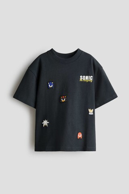 H&M Футболка оверсайз с принтом, темно-серый