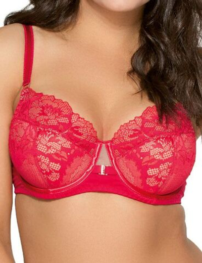 Стильный бюстгальтер на косточках с кружевом (Размер: 95E) (Цвет: красный)