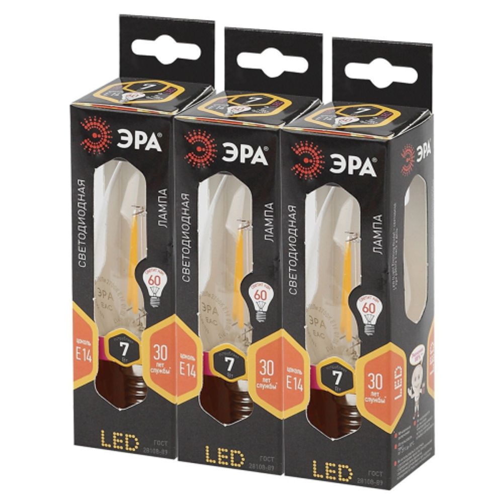 Лампа светодиодная ЭРА F-LED B35-7W-827-E14 7Вт филамент свеча теплый белый свет Е14 | Филаментные декоративные