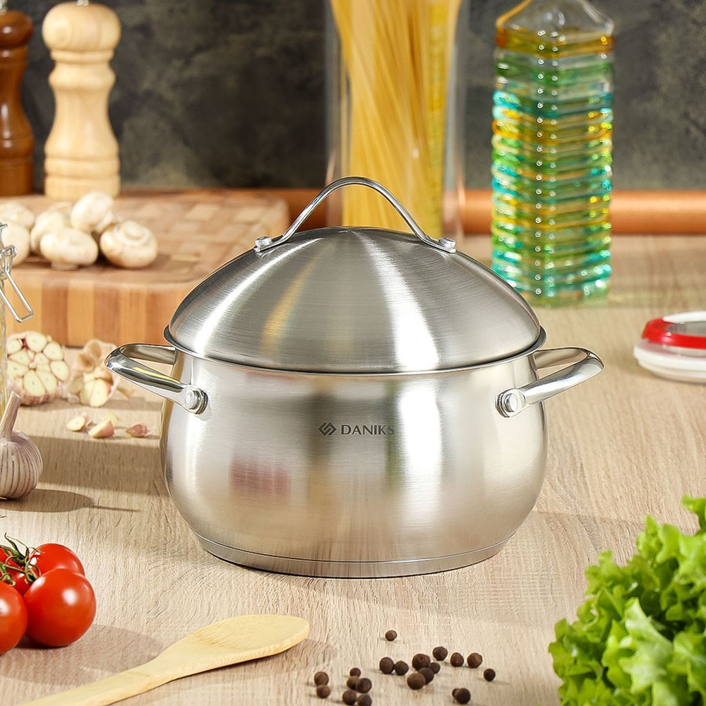 Кастрюля нерж, 3.9 л, с крыш, Daniks, Мальта, GS-01345KS-20CA, индукц