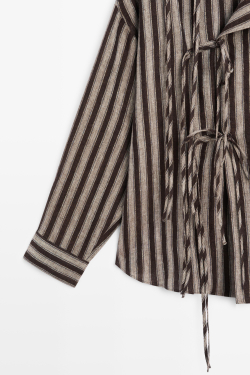 Massimo Dutti Рубашка в полоску с запáхом и завязками, черный