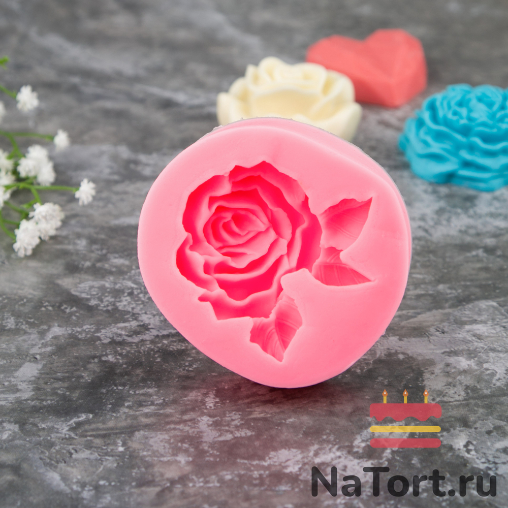 Силиконовый молд «Роза 2Д с листом»
