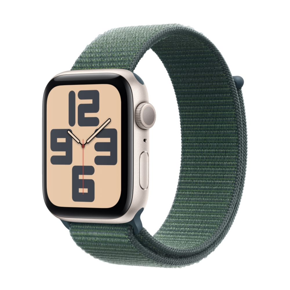 Apple Watch SE 2024 44mm Starlight Aluminum Case with Lake Green Sport Loop