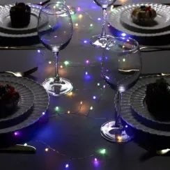 Гирлянда нить-роса 5 м., IP20, серебристая нить, 100 мульти LED, 2 режима, AAх3, Luazon Lighting (5198380)