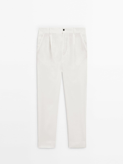 Massimo Dutti Льняные брюки с прямой посадкой - limited edition, натуральный