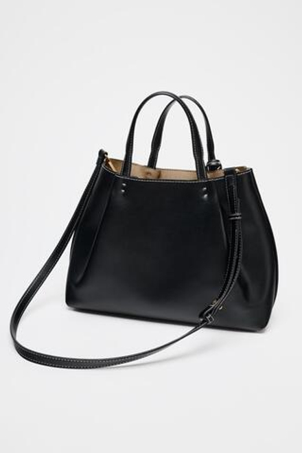 ZARA СУМКА В ГОРОДСКОМ СТИЛЕ С ДЕКОРАТИВНОЙ СТРОЧКОЙ, ЧЕРНЫЙ