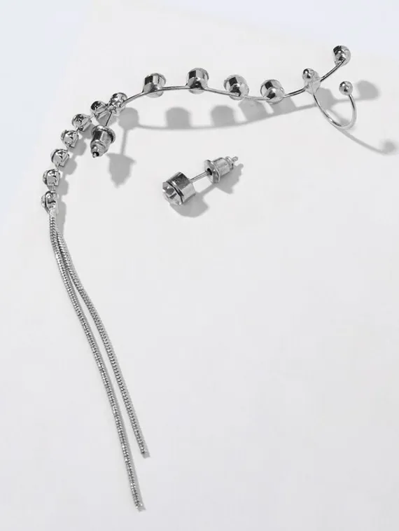 Набор серьги и каффа длинная ветвь, цвет белый в серебре