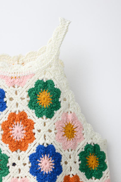 ZARA ТОП ИЗ КРУЖЕВА КРОШЕ С ЦВЕТАМИ, РАЗНОЦВЕТНЫЙ