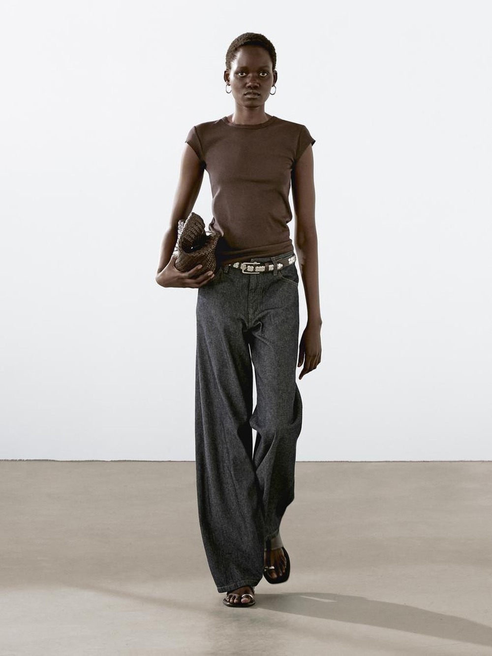 Massimo Dutti Футболка с короткими рукавами и окантовкой, коричневый