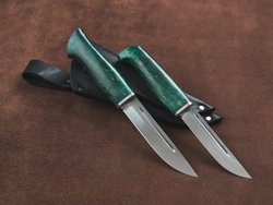 Спарка Финских ножей, сталь Х12МФ, рукоять зеленая стабилизированная карельская береза
