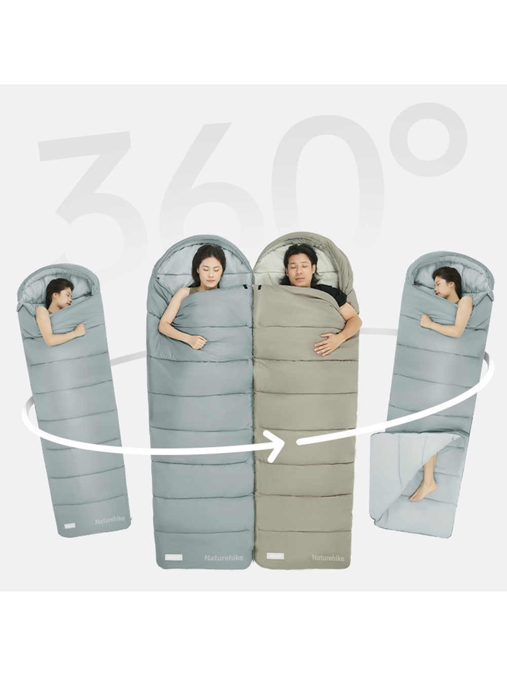 Спальный мешок Naturehike CNK2350WS023 MS500 с капюшоном, зеленый, молния справа