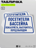 Табличка для бассейна "Посетители бассейна, высушитесь перед выходом", на пляж, для общественной и частной зоны отдыха, информационная, 40х30 см, Silver Plane x Айдентика Технолоджи