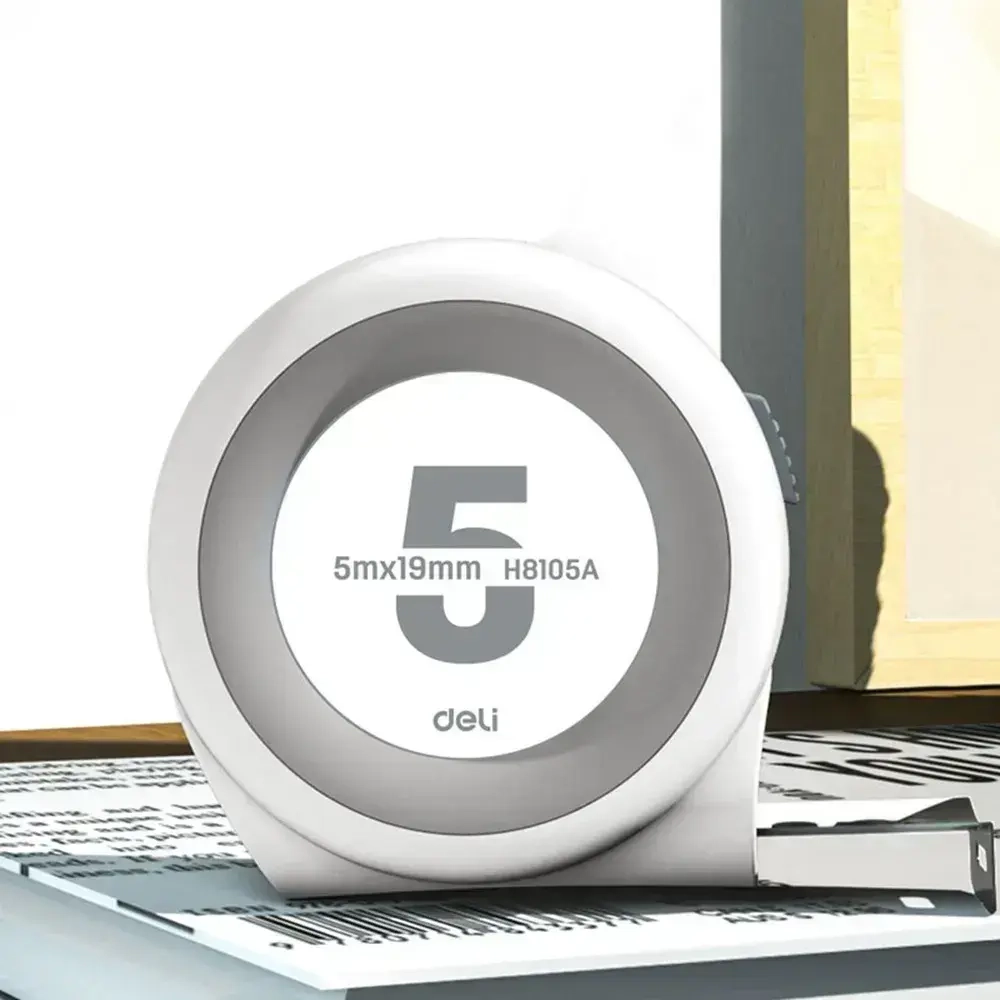 Рулетка "Home Series White" Deli H8105A 5м х 19мм (Эксклюзивный дизайн, клипса, ремешок, подарочная упаковка)