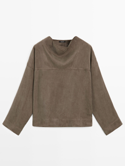 Massimo Dutti Рубашка из струящейся ткани с драпировкой, коричневый