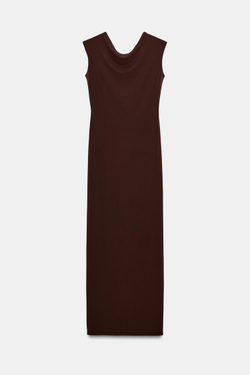 ZARA ПЛАТЬЕ С ОТКРЫТОЙ СПИНОЙ И ЦЕПОЧКОЙ, ШОКОЛАДНЫЙ