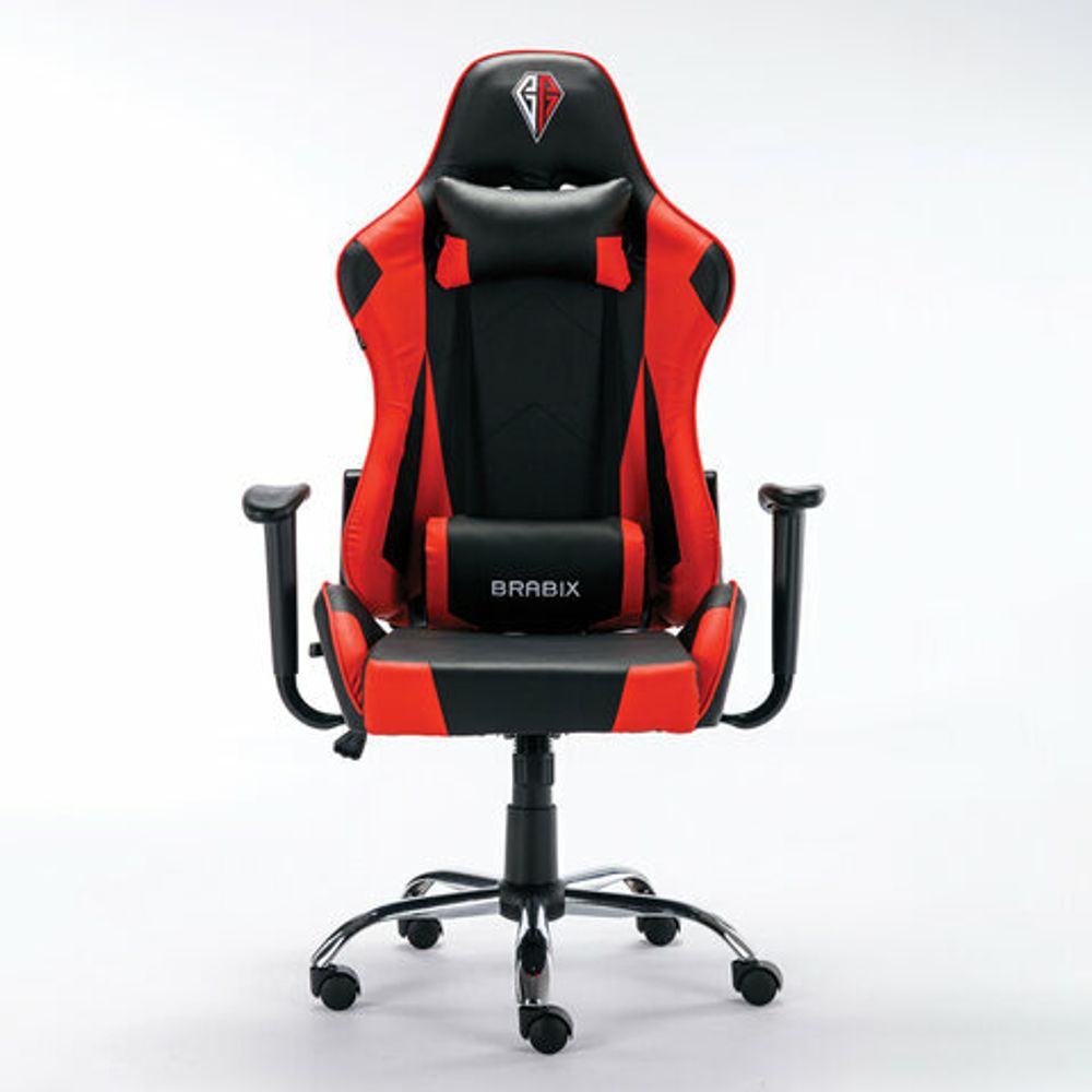 Кресло компьютерное BRABIX "Hunter GM-130", две подушки, экокожа, черное/красное, 532797