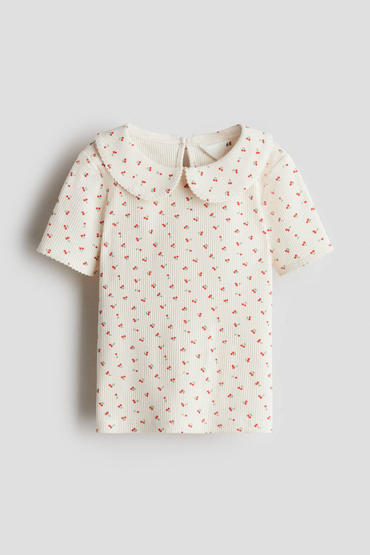 H&M Футболка в рубчик с принтом, белый