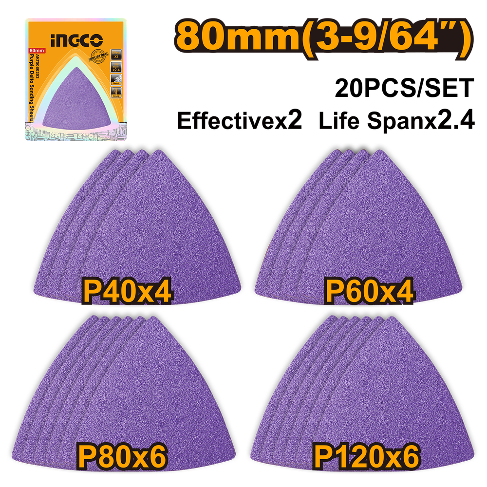 Набор дельта-шлифовальных листов для реноватора INGCO AKTS080202 20 шт.