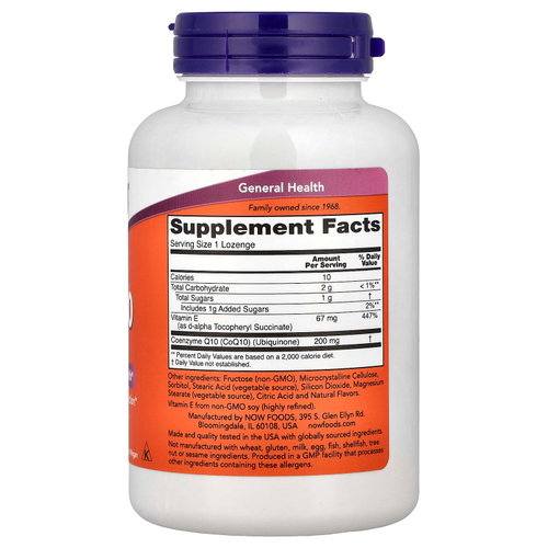 NOW Foods, жевательный коэнзим Q10 с витамином E, апельсин, 90 пастилок