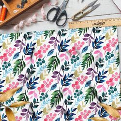 Ткань сатин ягодки и листочки