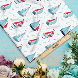 Ткань лен парусные кораблики