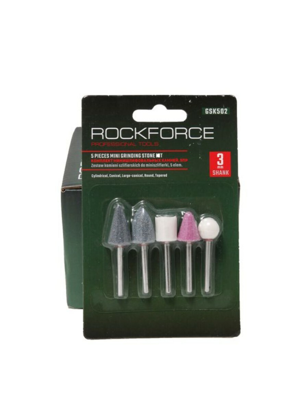 Набор камней абразивных, 5пр.(хвостовик 3мм), в блистере RockForce##Rock FORCE RF-GSK502