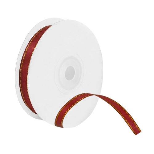 Лента Атлас с золотой нитью Роскошный красный / 6 мм * 22,85 м