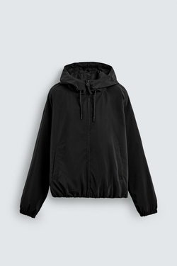 ZARA КУРТКА ИЗ ВЫСОКОТЕХНОЛОГИЧНОЙ ТКАНИ С КАПЮШОНОМ, ЧЕРНЫЙ