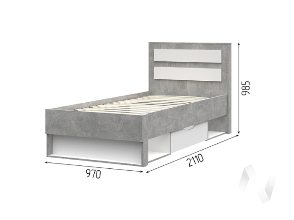 Кровать 0.9х2.0 КР 01 МС Денвер (ателье светлое/белый)