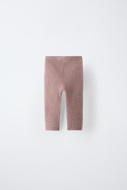 ZARA ЛЕГИНСЫ ИЗ КАШЕМИРА В РУБЧИК, РОЗОВЫЙ