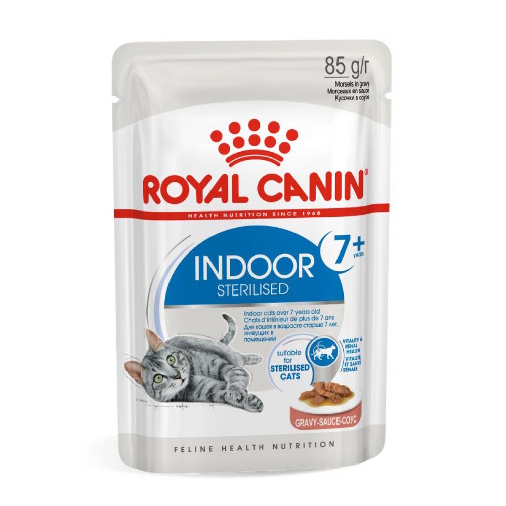 Пауч Royal Canin Indoor Sterilized 7+ для кошек в возрасте от 7 до 12 лет, живущих в помещении, небольшие кусочки в соусе Пауч Royal Canin Indoor Sterilized 7+ для кошек в возрасте от 7 до 12 лет, живущих в помещении, небольшие кусочки в соусе