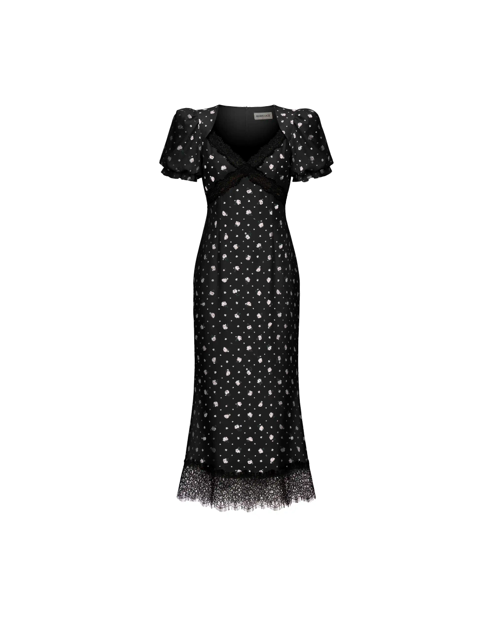 Пенни миди (Penny midi), платье миди из черного крепдешина с цветочным принтом