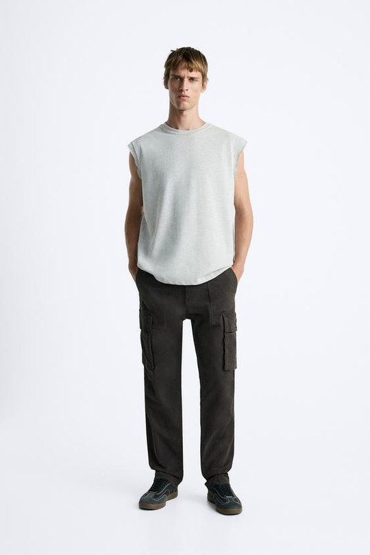 ZARA БРЮКИ КАРГО RELAXED FIT, ТЕМНО-СЕРЫЙ