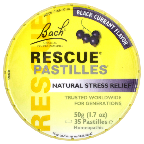 Bach, Rescue®, пастилки для снятия стресса природным способом, со вкусом черной смородины, 35 пастилок
