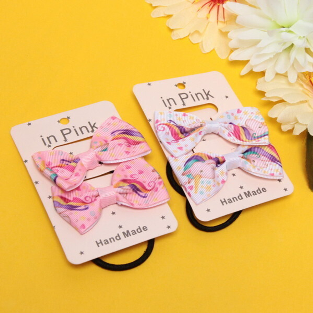 Банты для волос детские 2 шт «Small Happiness», единорожек-радуга, микс 2 цвета, 4*6,5см