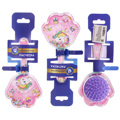 Расческа массажная детская «ФРАТТИ БУМ», единорожек Нанди, форма лапка, 16*8см (блистер Ультрамарин)