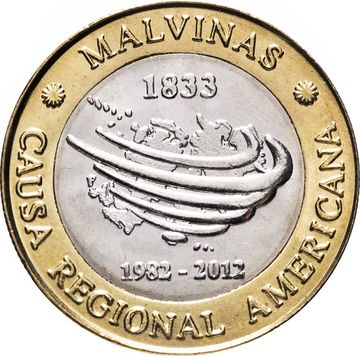 2 песо 2012 Аргентина «30 годовщина окончания войны за Мальвинские острова» в официальном буклете