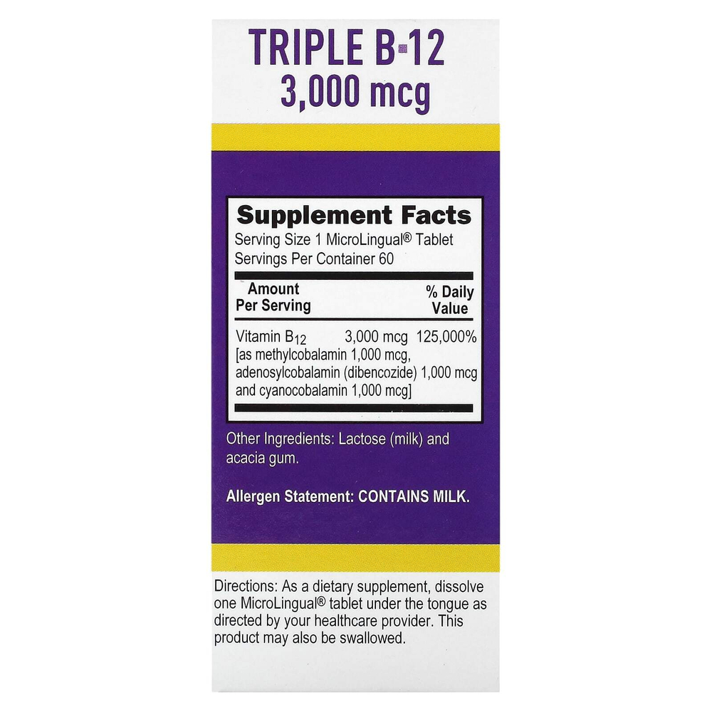 Superior Source, Triple B-12, 3000 мкг, 60 быстрорастворимых таблеток MicroLingual