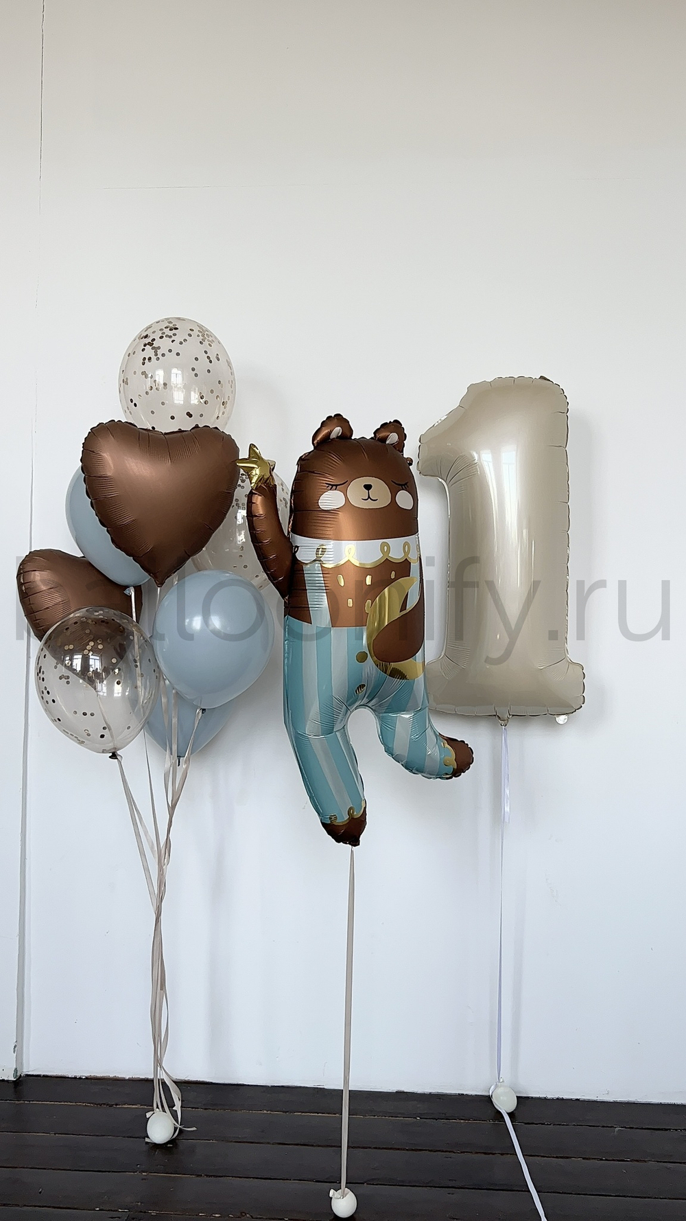 Набор шаров "Мишка в полосатых штанишках", с цифрой, дизайн №2