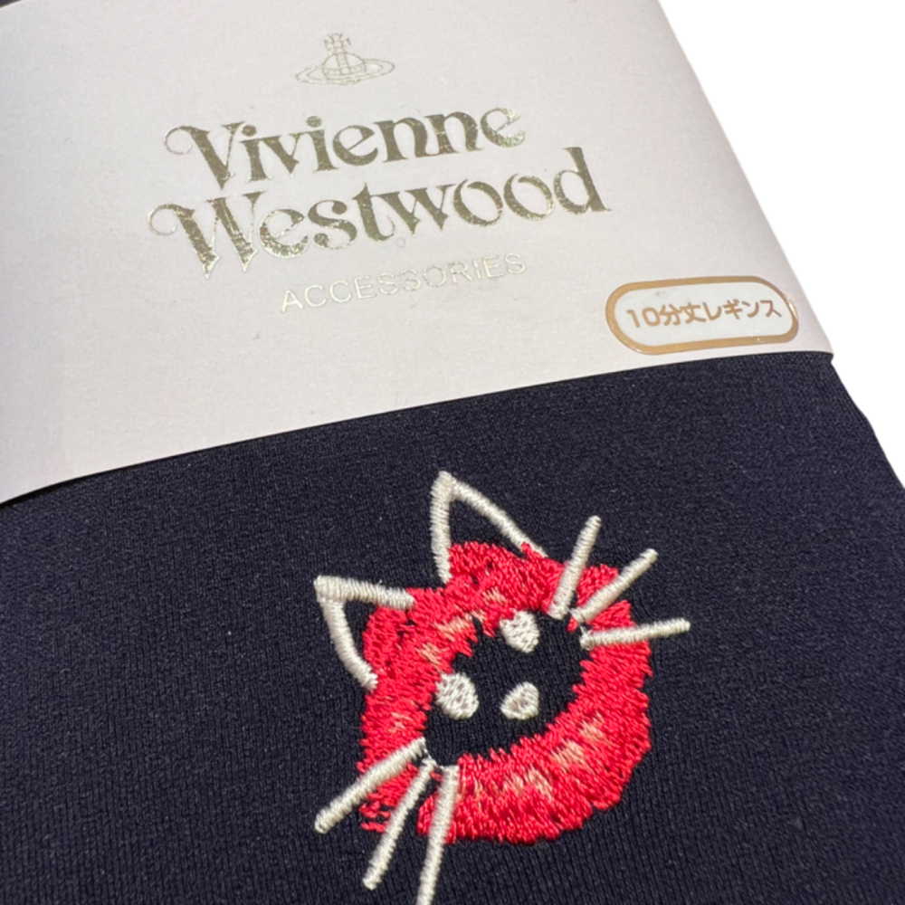 VIVIENNE WESTWOOD ЛЕГГИНСЫ СИНИЕ С ВЫШИВКОЙ В ВИДЕ КОТА