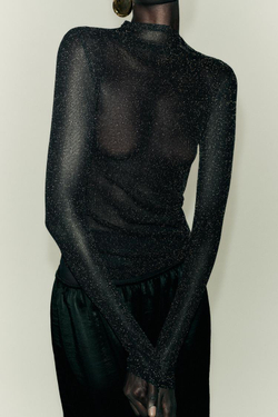 ZARA ТОП С БЛЕСТЯЩЕЙ НИТЬЮ, ЧЕРНЫЙ