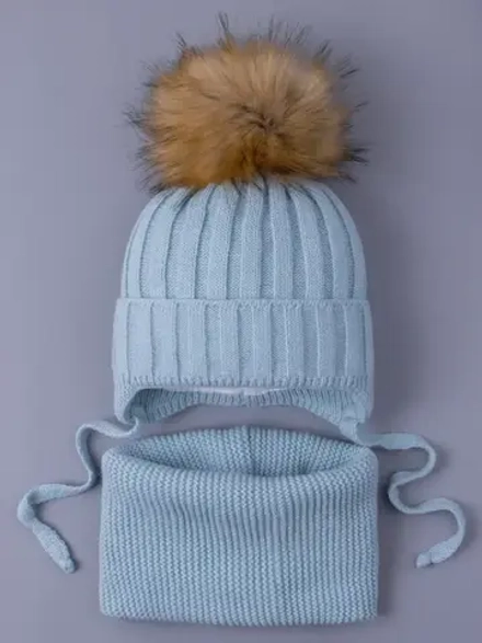 Шапка зимняя детская с помпоном и снуд
