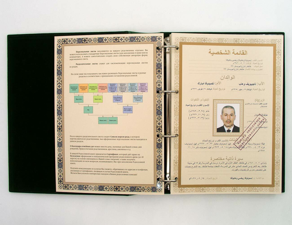 Родословная книга мусульманская "Шежере" синяя "золото" экокожа в гофрокартоне
