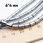 Гематит Трубочка бусины (имитация), цвет серебристый, размер около 6*4 мм, цена за 31-32 шт (1/2 нити)