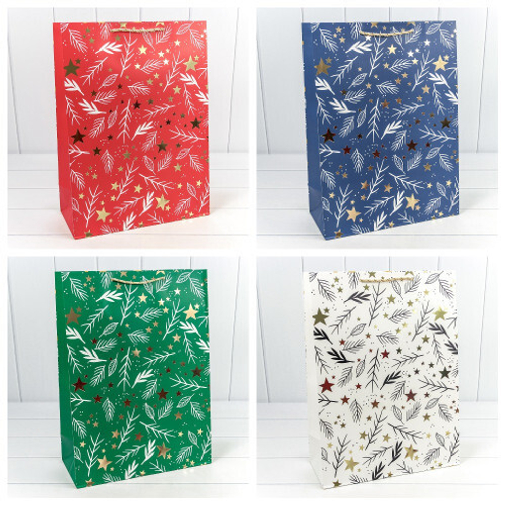 Пакет подарочный 33 х 45 х 15 см Набор 4 шт "Новый год" с тиснением (Микс)
