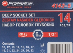 Набор головок глубоких 6-гр. 1/2''14пр.(11-17,19,21-24,27,30) в метал.кейсе Forsage F-4143-5 BLACK
