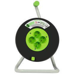 Удлинитель силовой ЭРА GREEN LINE KAT-2x0.75-20m Greenline на катушке пластик 4 розетки без заземления 20м ПВС 2x0.75мм2 | Силовые удлинители