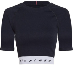 Женская теннисная футболка Tommy Hilfiger Slim Seamless Cropped SS Tee - небесный