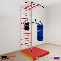 Шведская стенка Sv Sport усиленная 6457 (Турник рукоход/Брусья/Канат/Лестница/Цепь/Мешок 30кг/Мат 1м)