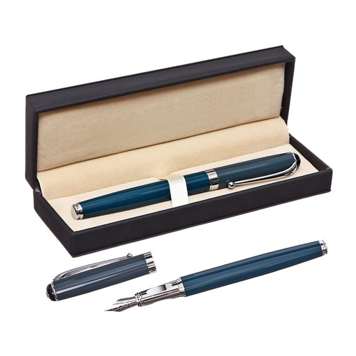 Ручка подарочная перьевая в кожзам футляре Классика корпус синий/серебро, 10562192